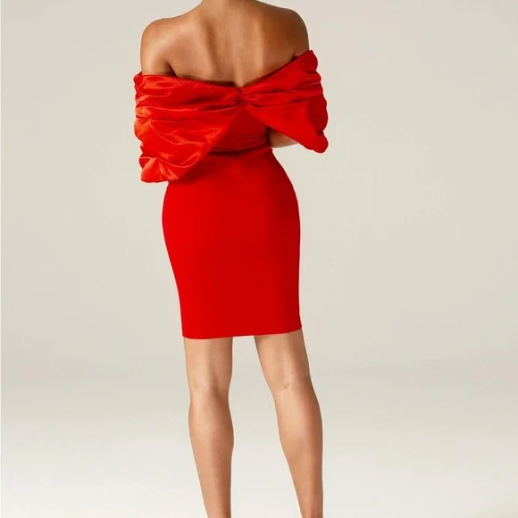 Alieva Red Off the Shoulder Cocktail Dress - Picture 3 of 8